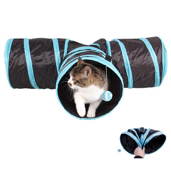 

pet cat tunnel training toys with ball for kitten funny cats toy play in house tubes 3 holes color blue pink supplies