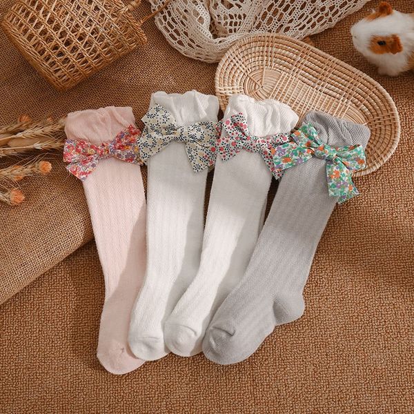 

cute bows baby socks flower printed kids girl knee high socks summer mesh breathable thin infant toddler long soc, Pink;yellow