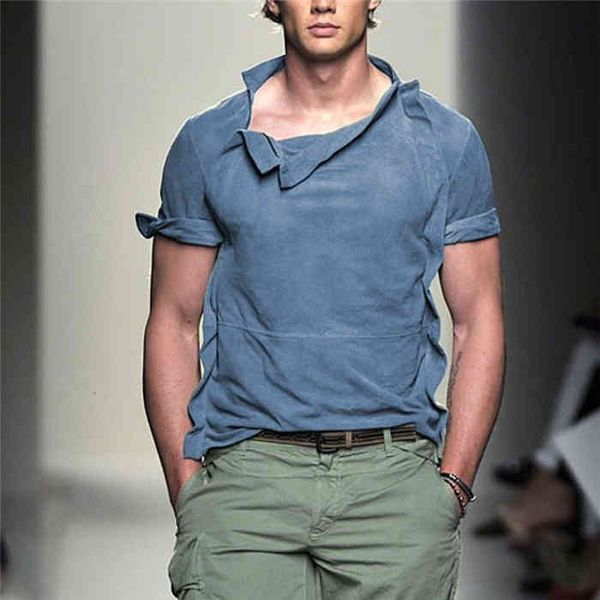 

men's t-shirts 2 colors mens t shirts solid color irregular collar t-shirt retro loose short sleeve casual clothes s-3xl v7rc, White;black