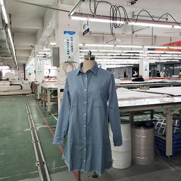 

women long sleeve jean blouse denim shirt dress female plus size turndown shirts summer lady casual vintage office, White