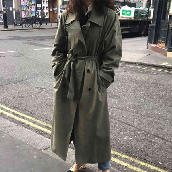 

wool all match double-breasted vintage korean style autumn trench coat elegance loose long sleeve female windbreaker, Black