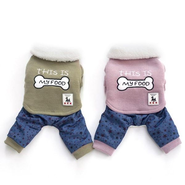 

dog apparel clothes small dogs autumn and winter four-legged cotton cloth comfortable warm embroidered bones pet supplies