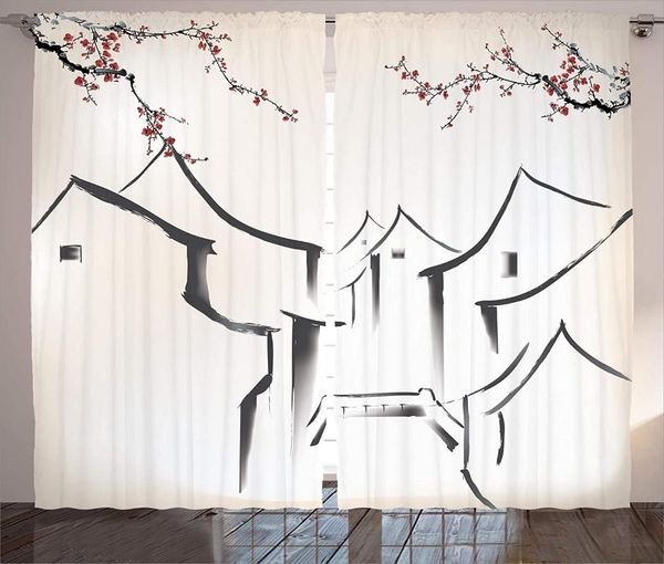 

curtain & drapes asian curtains sketchy houses and sakura trees old town pagoda eastern heritage romantic living room bedroom window black
