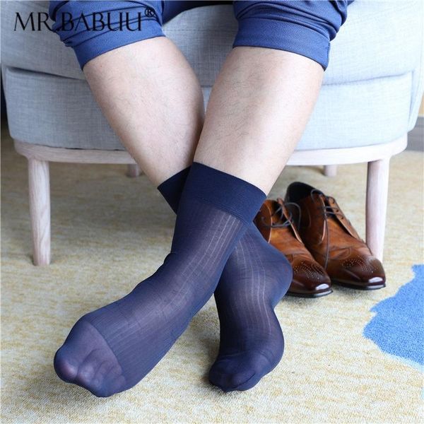 

men's socks business formal wear pinstripe short tube thin transparent male nylon stockings, Black