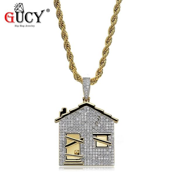 

fashion house pendant necklace all iced out micro pave cubic zirconia men's hip hop jewelry gold color plated charms gift necklaces, Silver