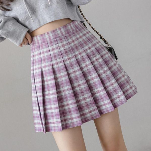 

plaid summer women skirt 2021 high waist stitching student pleated skirts cute sweet girls dance mini, Black