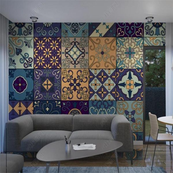 

wallpapers custom european-style gothic bohemian retro tiles home decor mural 3d po wall paper bedroom wallpaper papel de parede
