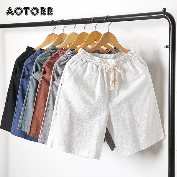 

summer casual shorts men cotton linen fashion solid comfortable drawstring soft short breathable male streetwear 5xl men's, White;black