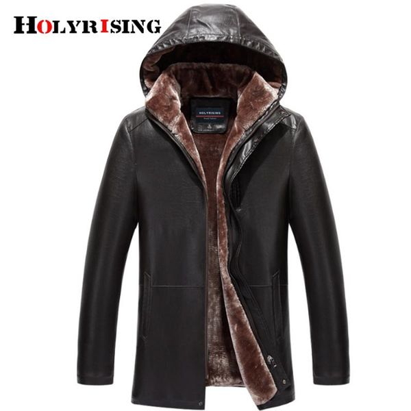 

men's fur & faux leather jacket men jaqueta masculina couro coats pu outerwear hat winter thicken male 18294-5, Black