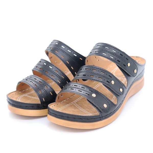 

slippers 2021 women wedges shoes ladies luxury hollow out summer outdoor platform beach zapato bajo de mujer discount 12, Black