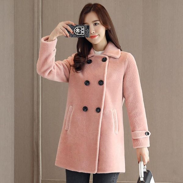 

women's fur & faux coat real wool jackets sheep shearling coats 2021 autumn winter jacket women long trench female s909, Black