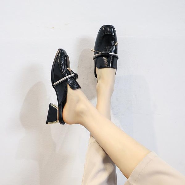 

baotou slippers women 2021 summer half fashion all-match sandals tow muller shoes, Black
