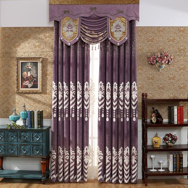 

high-end violet curtains european-style simple modern cashmere embroidery for living room study bedroom tulle custom curtain & drapes