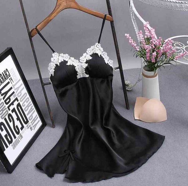 

pajamas silk like large size home underwear nightdress 021 211203, Black;white