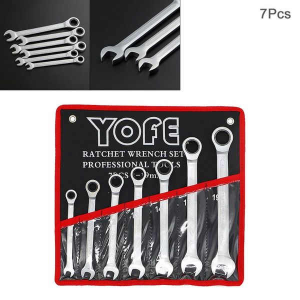 

7pcs/set fixed head ratchet wrench set 8mm-19mm crv spanner combination hand tools with cloth bag