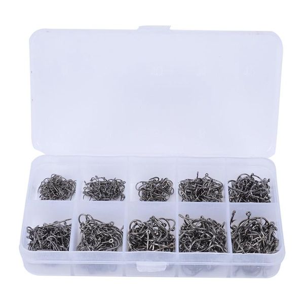 

fishing accessories 500 pcs fish jig hooks with hole tackle box carbon steel gray-black
