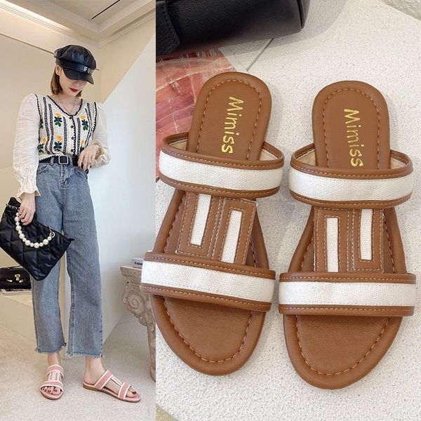 

slippers summer 2021 outer wear wild beach vacation sandals and plus size color matching flat female, Black