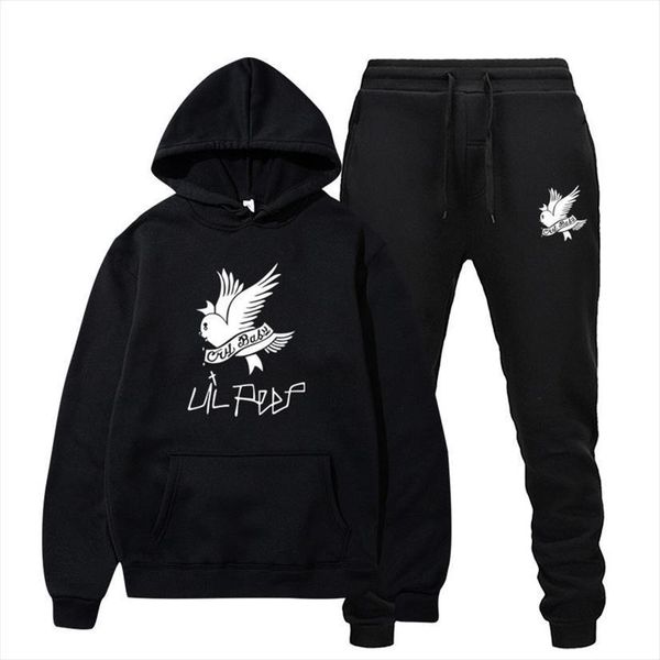 

hoodie and pants two men tracksuits piece set casual sportswear running suit fitness pullover lil peep sweatshirt, Gray