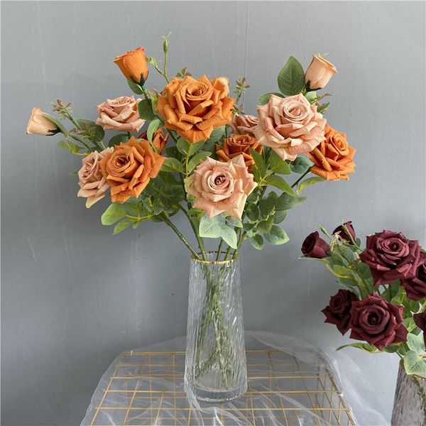 

decorative flowers & wreaths 3 heads curling rose artificial flower branch diy home decoration table shop window display wedding party fake