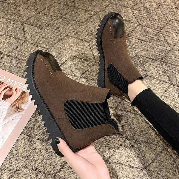 

boots ankle women pu leather ladies slip on female flat shoes soft heels elastic band women's casual comfortable platform, Black
