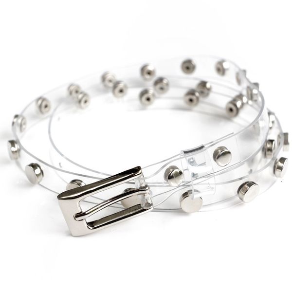 

belt designer luxury quality transparent women's adjustable laser waist seal pin buckle jelly pvc rivet decoration skirt accessories, Black;brown