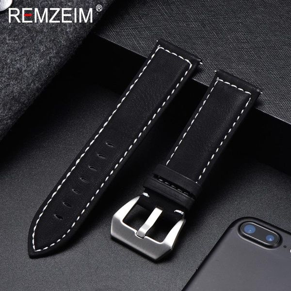 

watch bands remzeim quality business strap genuine leather watchband surface calfskin men women replace band 18mm 20mm 22mm 24mm, Black;brown