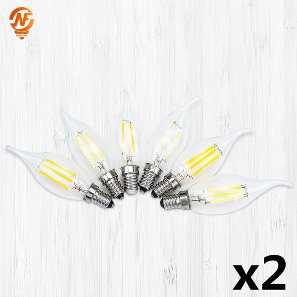 

bulbs 2pcs/lot e14 retro edison led filament bulb lamp ac 220v 230v 240v 2w 4w 6w light c35 c35l glass vintage candle