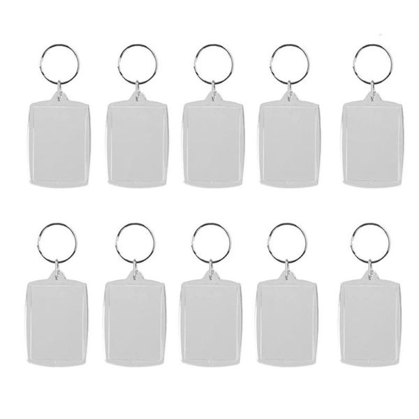 

keychains 10pcs diy split ring key chains rectangle transparent blank acrylic insert po picture frame keyring keychain gifts wholesale, Silver