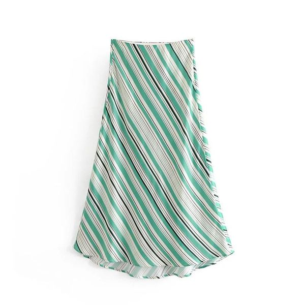 

skirts bbwm woman green striped 2021 fashion ladies chic high waist midi skirt boho girls street-wear jupe femme clothes, Black
