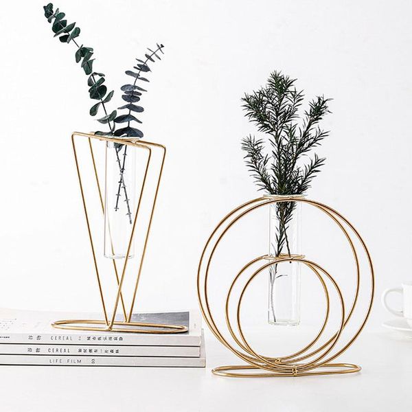 

vases nordic contracted metal rack art vase glass tube flower hydroponic device deskeuropean home decoration accessories