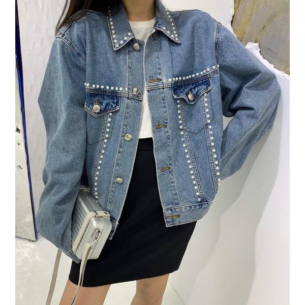 

11.11 autumn winter fashion heavy industry embroidery pearl decoration short denim jacket coat women's jackets, Black;brown