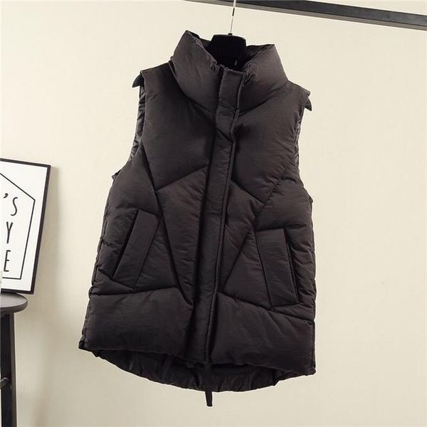 

women's vests 2021 women sleeveless vest winter warm plus size 2xl down cotton padded jacket female veats mandarin collar waistcoat, Black;white