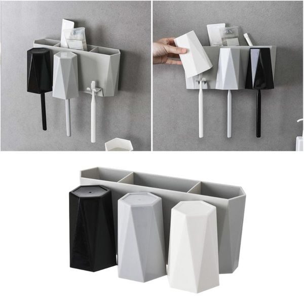 

set wall mount gargle cup mug and toothpaste holder toothbrush rack organizer for bathroom bath accessory