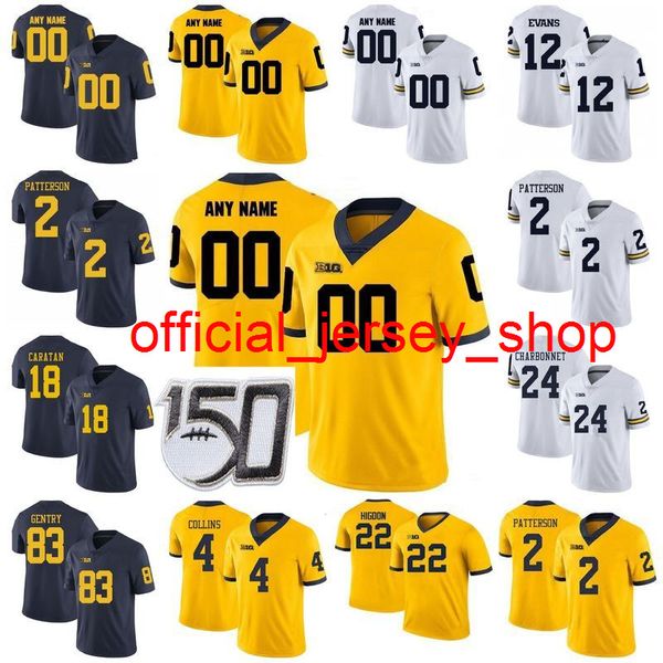 Custom Michigan Wolverines College Football Maglie Kids Youth Winovich Jersey Ronnie Bell Charbonnet Tarik Black Quinn Nordin Stitched