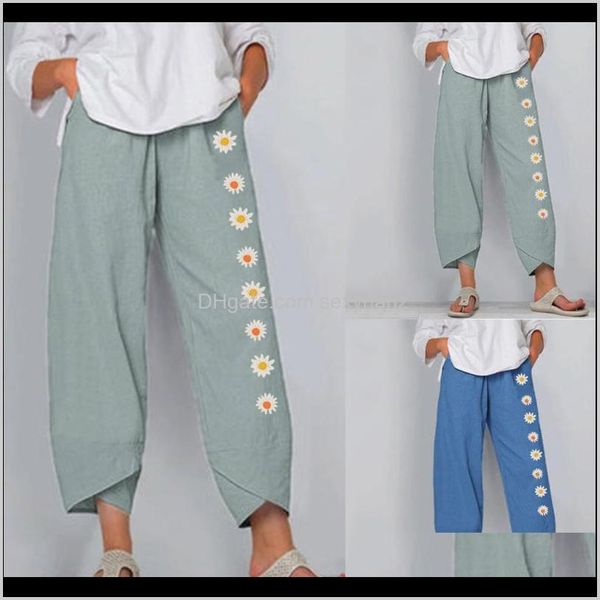 

leggings womens clothing apparel drop delivery 2021 30h daisy print woman casualpants embroidery cotton linen loose trouser elastic waist wi, Black