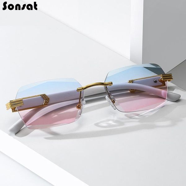 

sunglasses fashion ocean lens film gradient square frame ladies rimless cut marbling foot tide sun glasses shades femal uv400, White;black