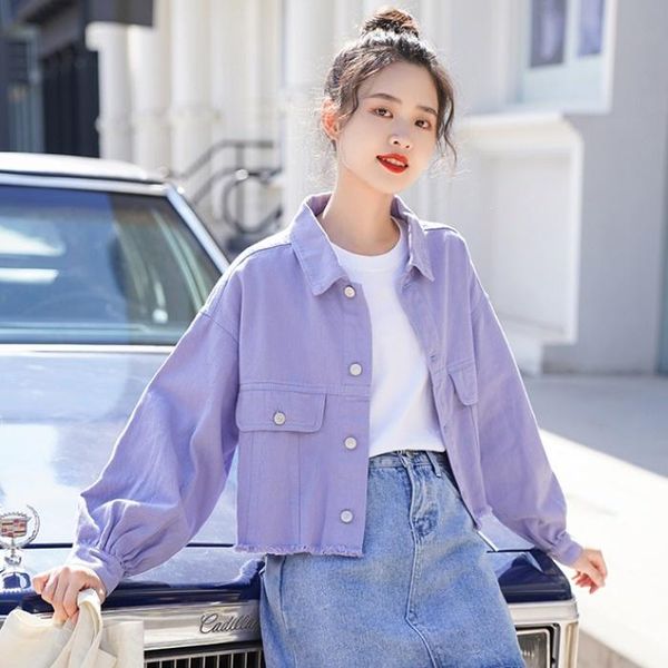 

women's jackets autumn jacket women short coat early 2021 korean loose long sleeve purple baseball suit trend, Black;brown