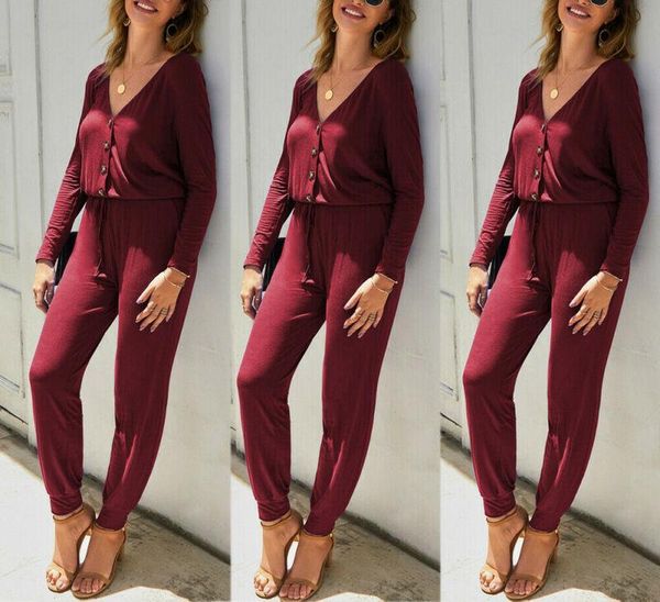 

women's jumpsuits & rompers women high street style loose fit type solid pattern full sleeve length v-neck collar 2021 fashion, Black;white