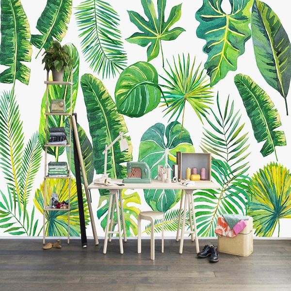 

wallpapers po wallpaper modern nordic fresh watercolor leaves murals living room tv sofa backdrop wall cloth waterproof papel de parede