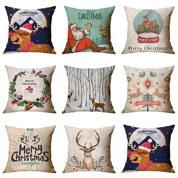 

45x45 christmas elk alphanumeric printing pillow cover linen car sofa cushion without