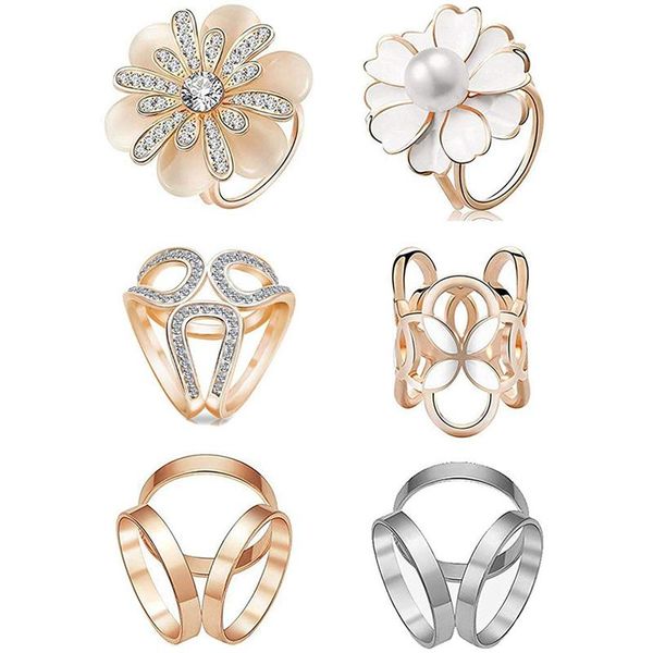 

pins, brooches 6pcs women's fashion faux pearl crystal rhinestone scarf ring buckle clip, Gray
