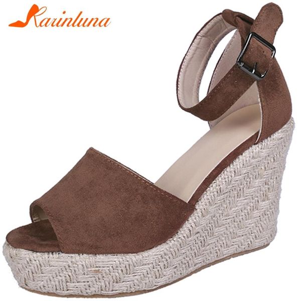 

dress shoes karin big size 35-43 ins lady party ol sandals fashion ankle strap summer women wedges high heels woman, Black