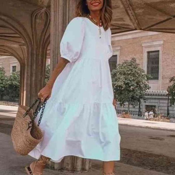 

women loose dress o neck short sleeves oversized white summer holiday casual fashion female plus size ladies vestidos 210416, Black;gray