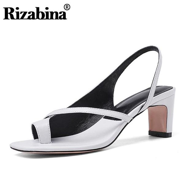 

rizabina women high heel sandals real leather thick quality woman summer shoes fashion party footwear size 34-40, Black