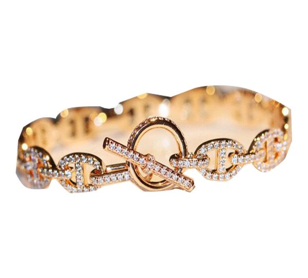 

v gold luxury quality charm bangle hollow design with diamond for women engagement jewelry gift have stamp box ps7500, Black