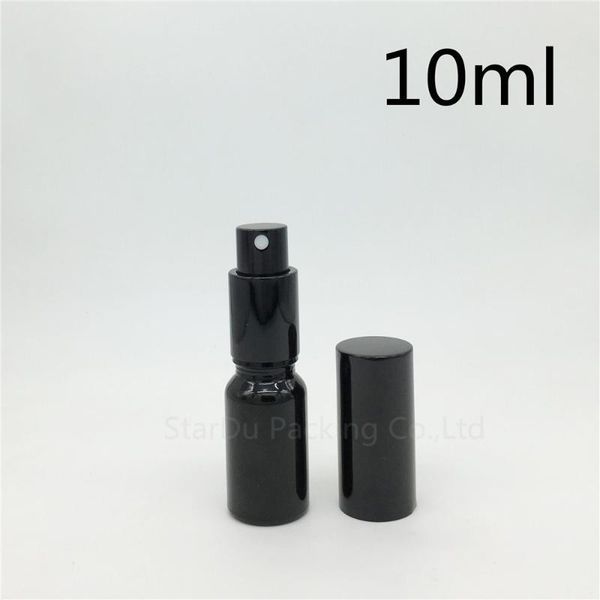 

storage bottles & jars 500pcs 10ml black glass bottle with perfume aluminum sprayer, 10cc essential oil spray