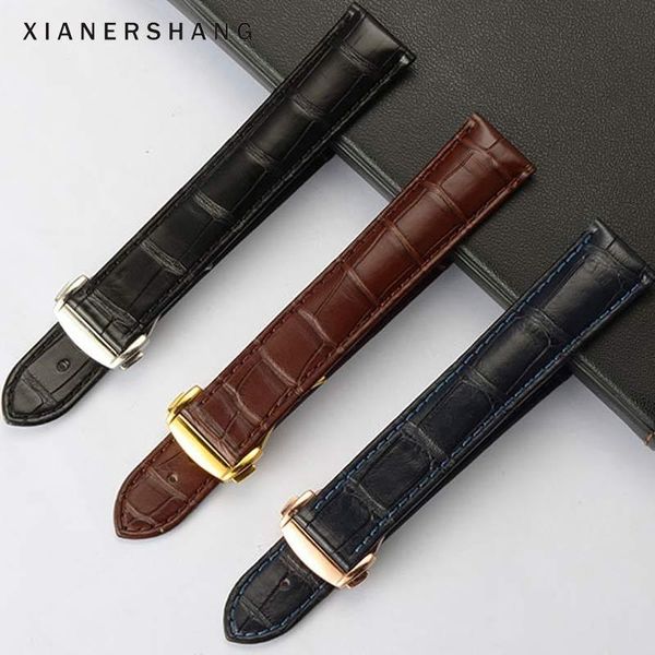 

watch bands omegawatch accessories genuine leather band 16mm 17mm 19mm 20mm 22mm 23mm crocodile strap double press folding clasp, Black;brown