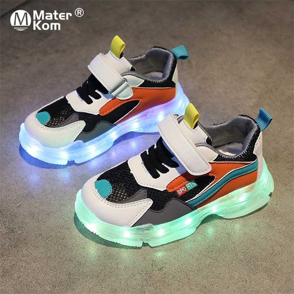 

size 25-35 luminous sneakers for girls boys led light up shoes kids non-slip glowing sneakers children breathable casual shoes 211022, Black
