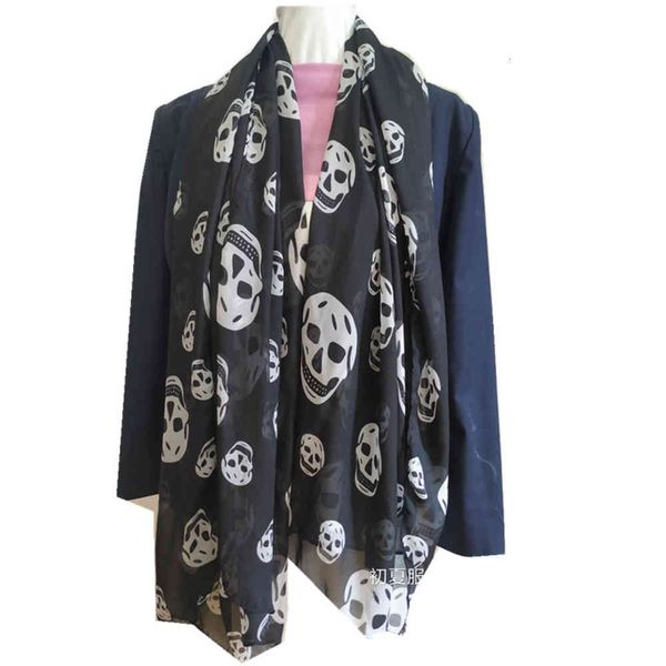 

women halloween scarf sunscreen and warm shawl spring, summer autumn ghost festival thin size black and white skull head silk scarfs, Blue;gray