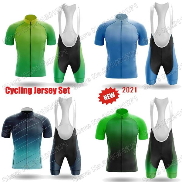 

racing sets 2021 blue green blend mens cycling jersey set summer clothing road bike shirts suit bicycle bib shorts mtb wear ropa, Black;blue